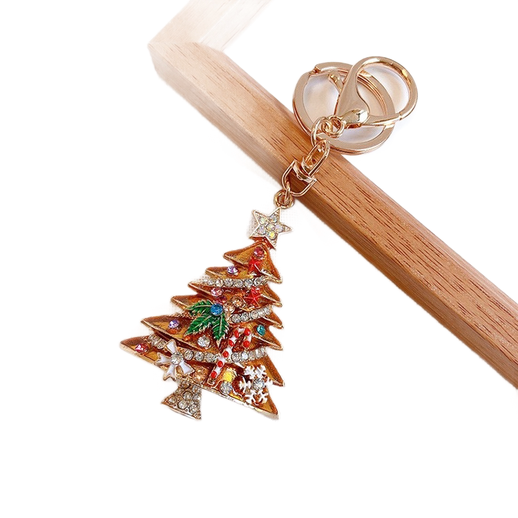 2 Pack Yellow Christmas Tree Keychain with Rhinestones - Alloy Bag Charm