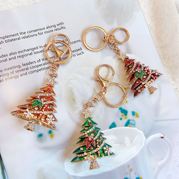 2 Pack Yellow Christmas Tree Keychain with Rhinestones - Alloy Bag Charm view 2