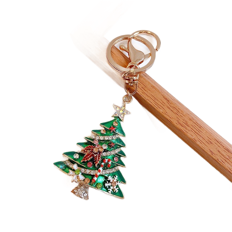 2 Pack Green Christmas Tree Keychain with Rhinestones - Alloy Bag Charm