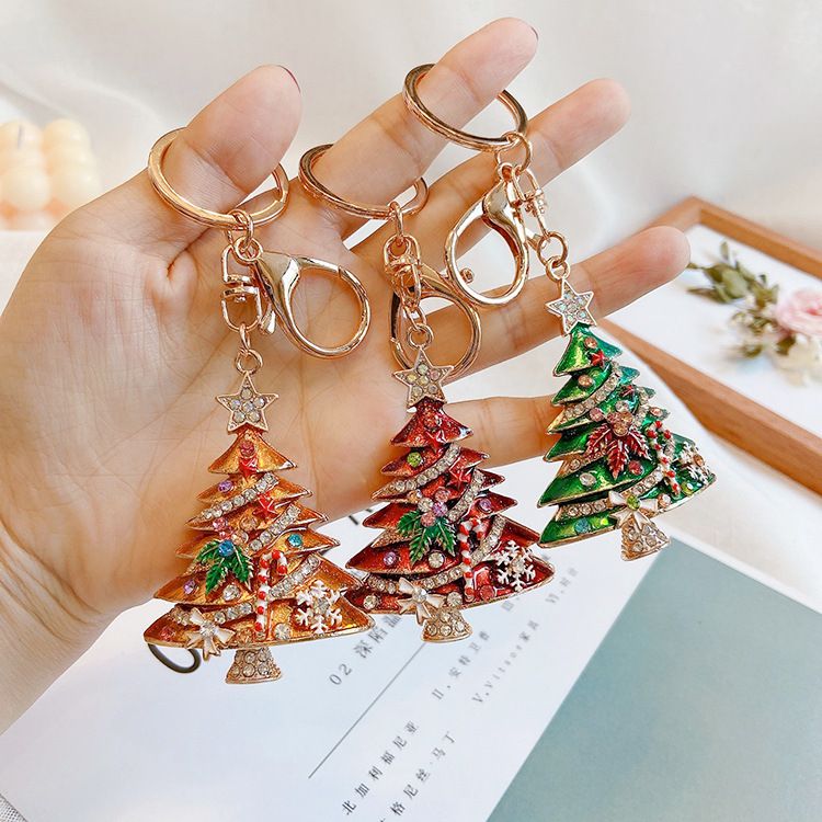 2 Pack Red Christmas Tree Keychain with Rhinestones - Alloy Bag Charm view 4