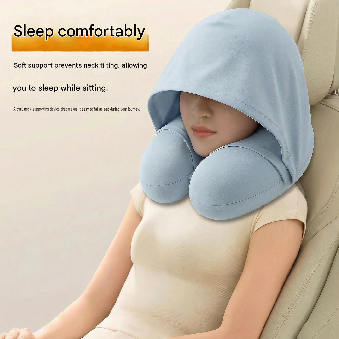 Dark grey Hooded U-Shape Travel Neck Pillow with Memory Foam（Storage box view 3