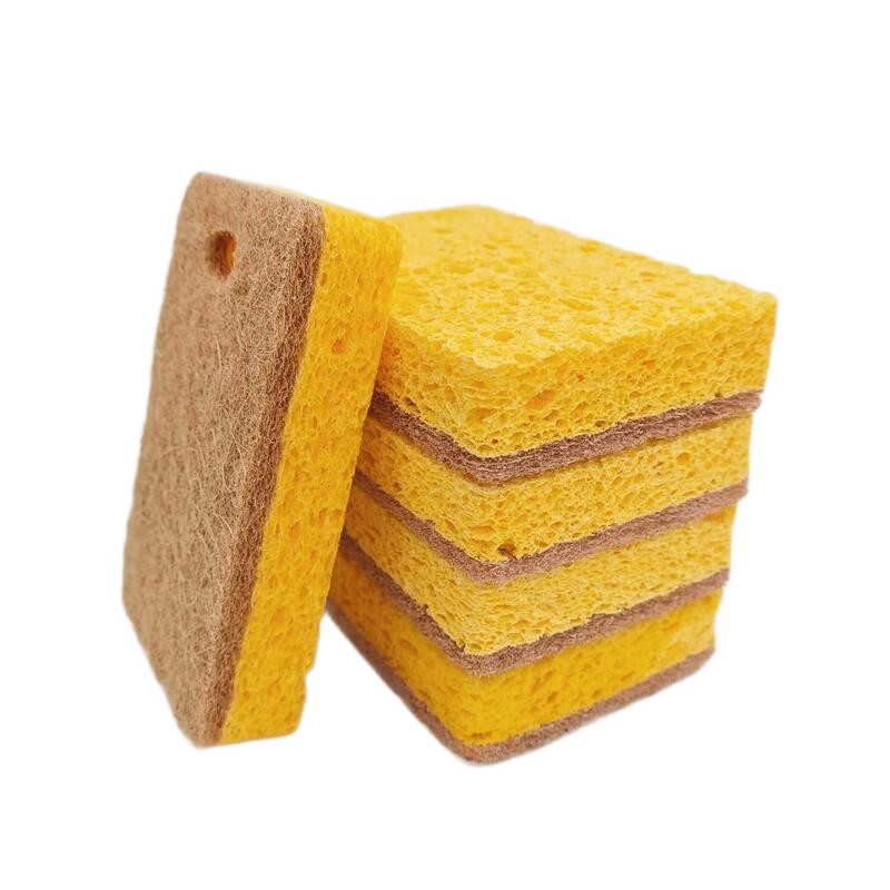 6 Pack Yellow perforated Wood Pulp Cellulose Dish Sponge - Double-Sided