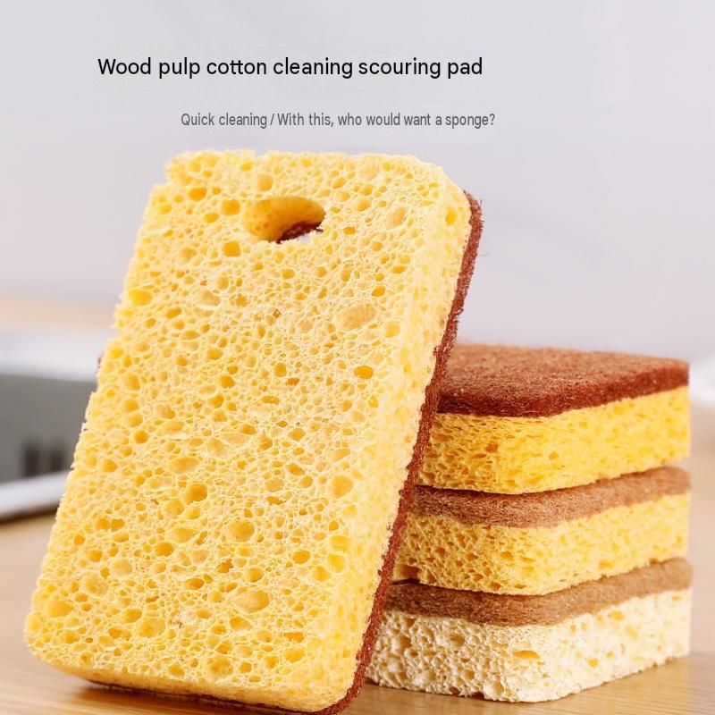 6 Pack Yellow perforated Wood Pulp Cellulose Dish Sponge - Double-Sided view 2