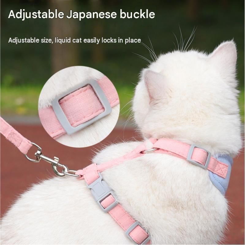 Blue L Size Adjustable Cat Harness and Leash Set - Escape Proof H-Shape Design view 7