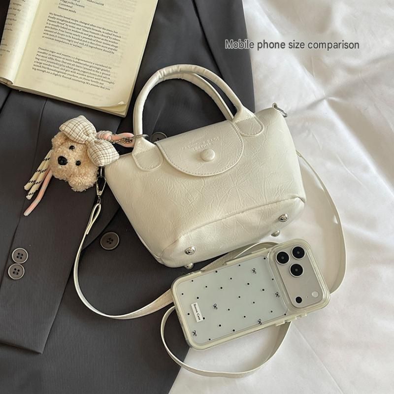 Black Compact PU Leather Crossbody Bag With a pendant- Lightweight Handheld view 4