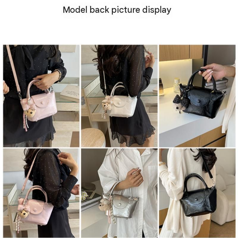 White Compact PU Leather Crossbody Bag With a pendant- Lightweight Handheld view 6