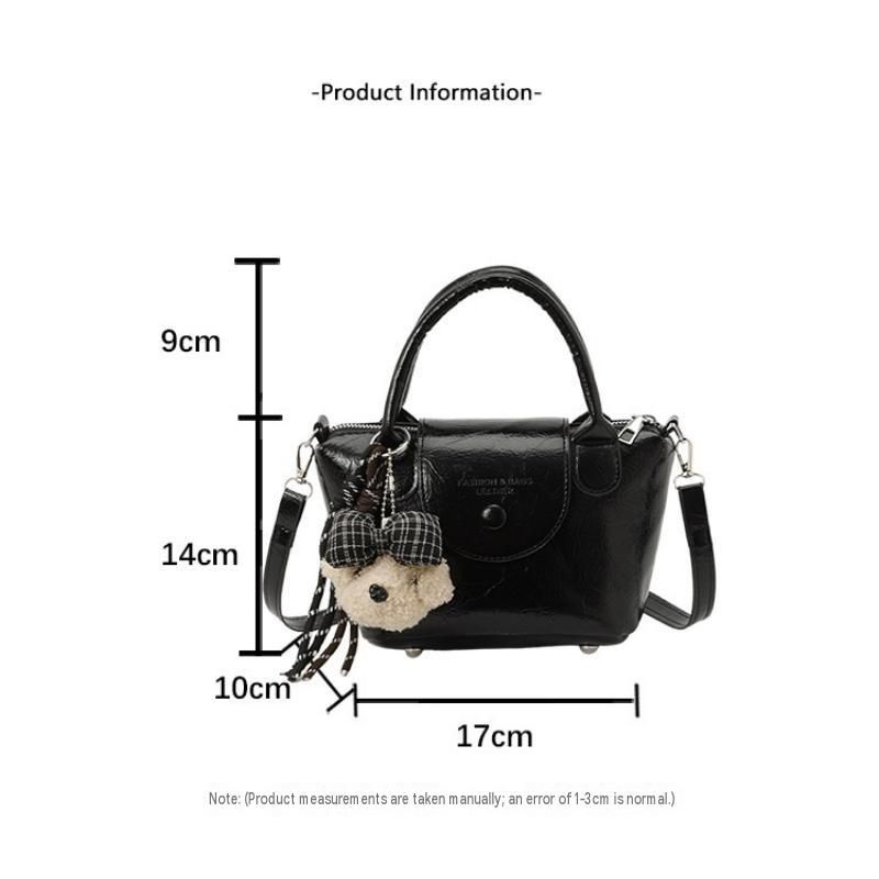 Pink Compact PU Leather Crossbody Bag With a pendant- Lightweight Handheld view 2