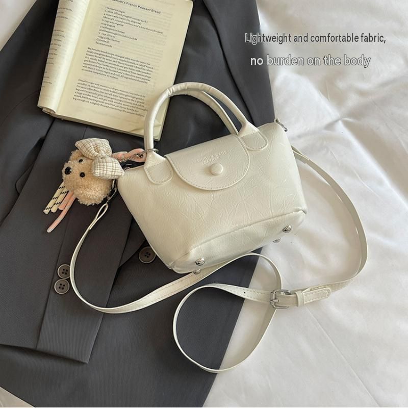 Pink Compact PU Leather Crossbody Bag With a pendant- Lightweight Handheld view 3