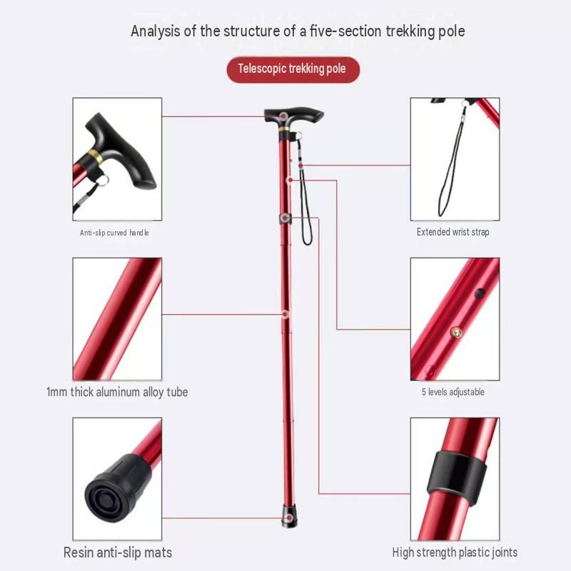 Black 2 pack Foldable Hiking Cane - Adjustable Aluminium Walking Stick with view 4