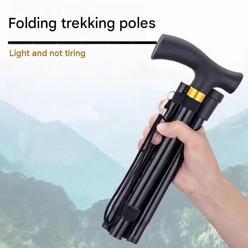 Coffee 2 pack Foldable Hiking Cane - Adjustable Aluminium Walking Stick with view 2
