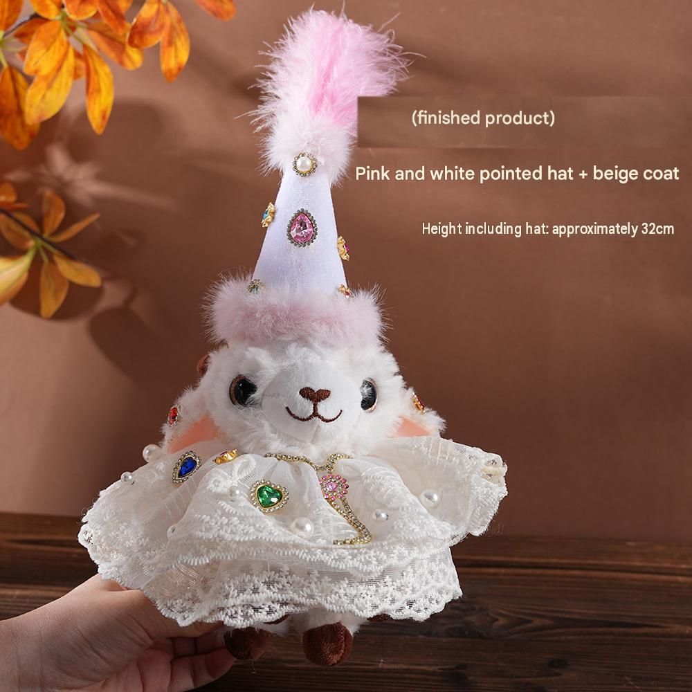 Sheep-shaped design Plush Keychain（Pink and white pointed hat + beige coat） view 2