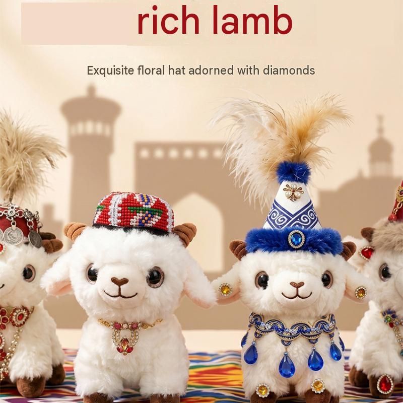 Sheep-shaped design Plush Keychain（Pink and white pointed hat + beige coat） view 3