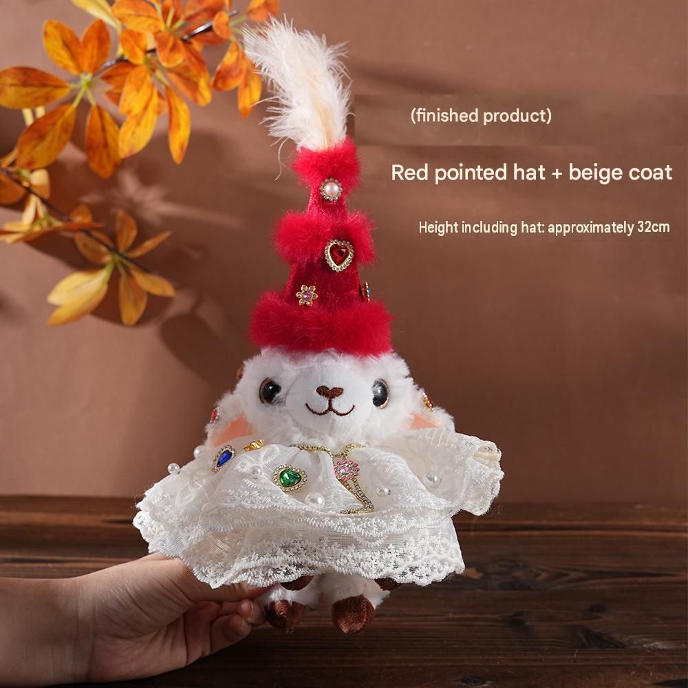 Sheep-shaped design Plush Keychain（Red pointed hat + beige coat） - Soft view 2