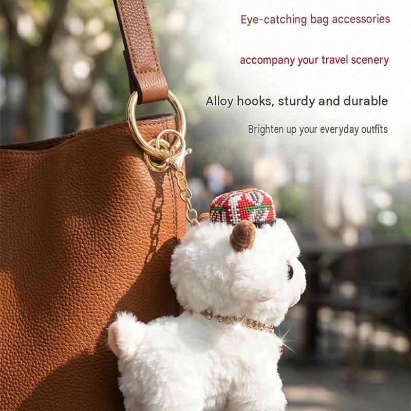 Sheep-shaped design Plush Keychain（Red pointed hat + beige coat） - Soft view 4