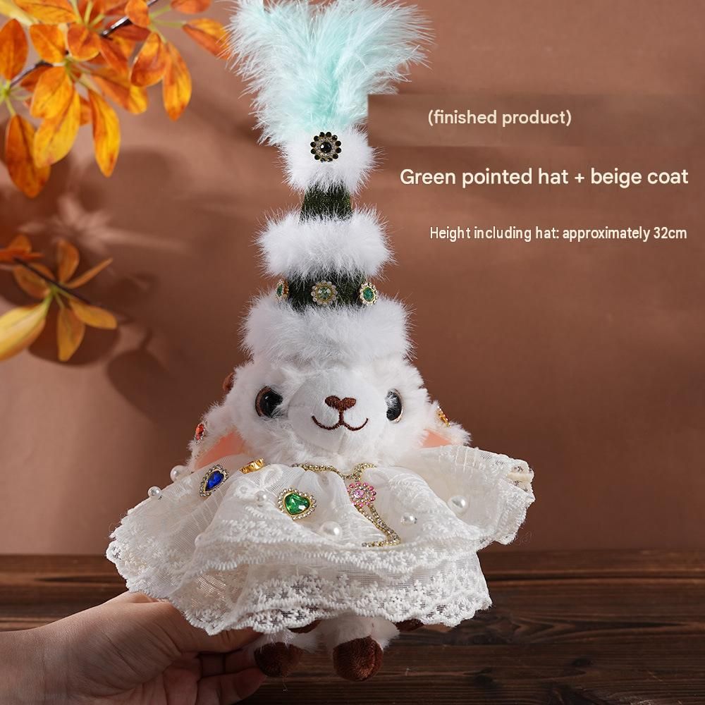 Sheep-shaped design Plush Keychain（Green pointed hat + beige coat） - Soft view 2