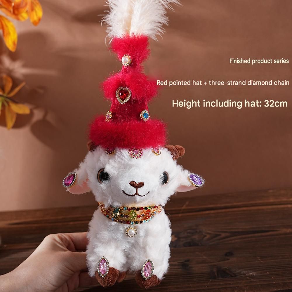 Sheep-shaped design Plush Keychain（Red pointed hat + three-strand diamond view 2
