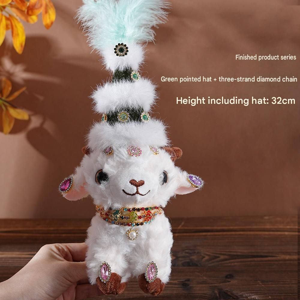 Sheep-shaped design Plush Keychain(Green pointed hat + three-strand diamond view 2