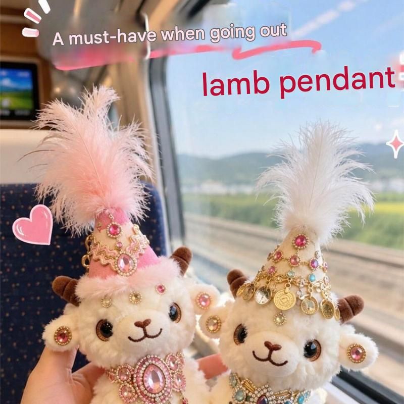 Sheep-shaped design Plush Keychain(Green pointed hat + three-strand diamond view 6