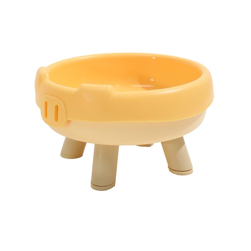 2 Pack Yellow Elevated Pet Food Bowl - Cute Pig Design Raised Feeder for Cats