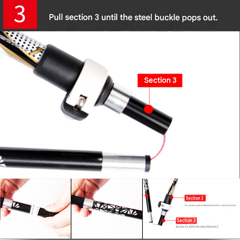 Black Foldable Hiking Poles with Black Carry Bag - Aluminium Alloy Trekking view 7