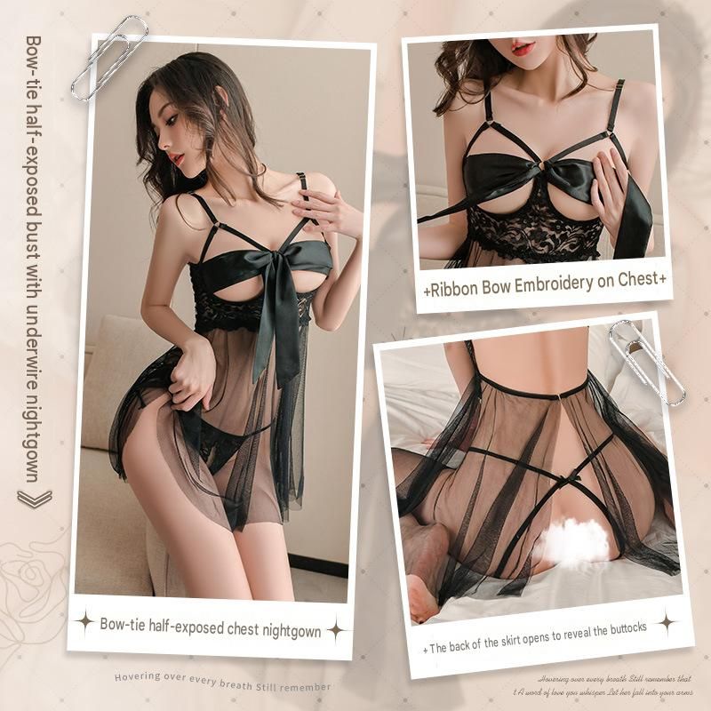 Two Black Lace Lingerie Set*2 - Adjustable Strappy Babydoll and Open Crotch view 3