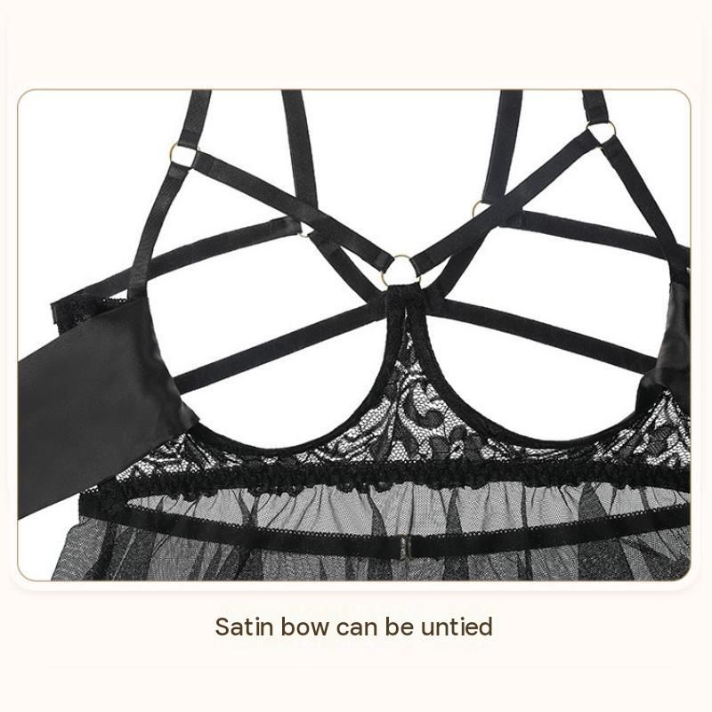 Two Black Lace Lingerie Set*2 - Adjustable Strappy Babydoll and Open Crotch view 5