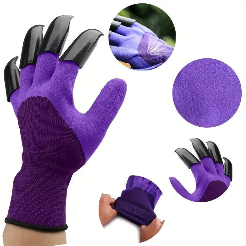 3 Pack Black Garden Gloves with ABS Digging Claws - Gardening Gloves for view 3