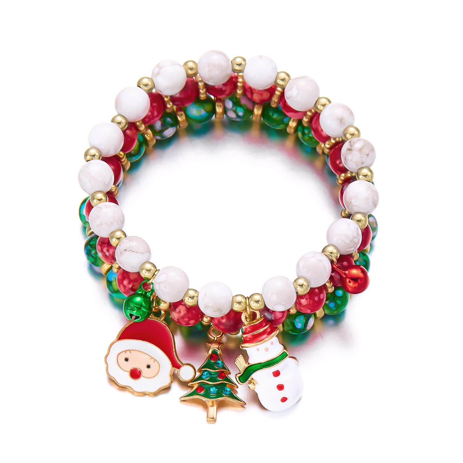 3-Pack Style 1 Christmas Charm Beaded Bracelet Set - Festive Alloy and Acrylic