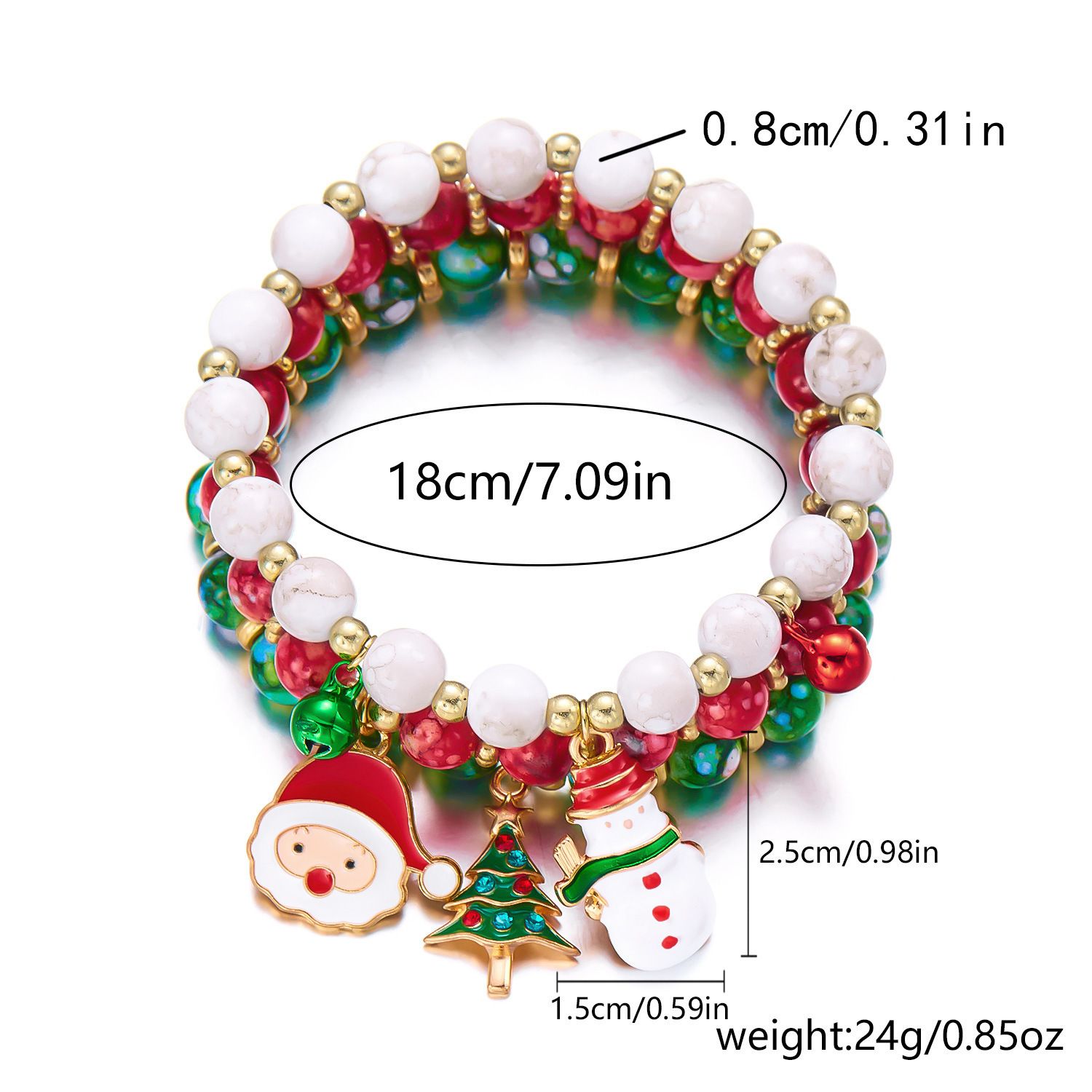 3-Pack Style 1 Christmas Charm Beaded Bracelet Set - Festive Alloy and Acrylic view 3