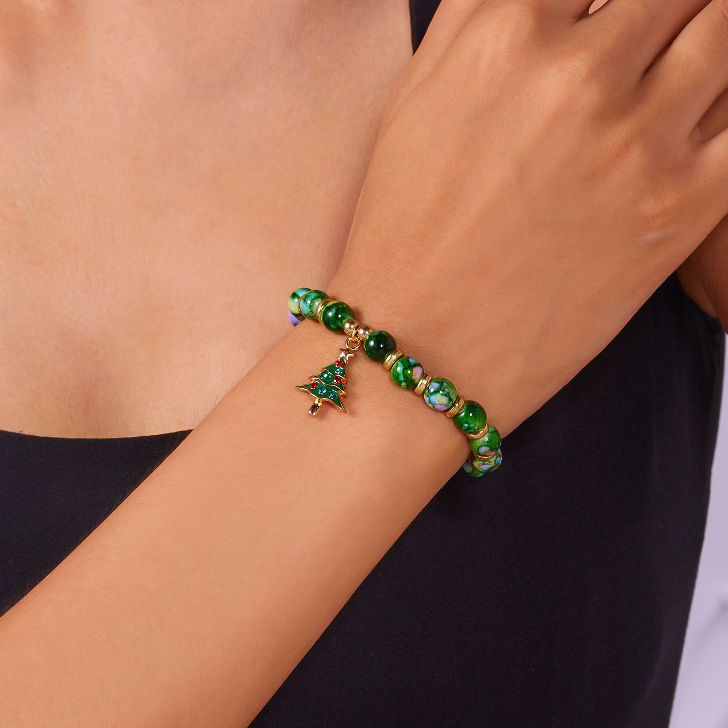 3-Pack Style 1 Christmas Charm Beaded Bracelet Set - Festive Alloy and Acrylic view 5