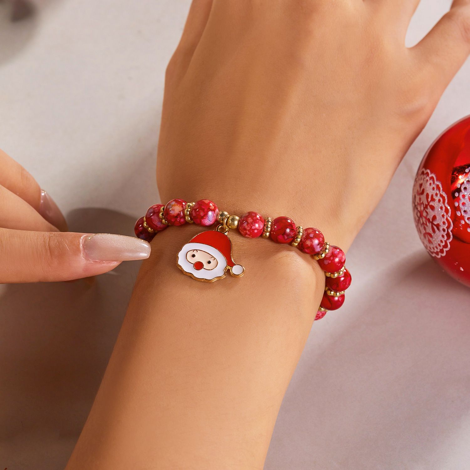3-Pack Style 1 Christmas Charm Beaded Bracelet Set - Festive Alloy and Acrylic view 6