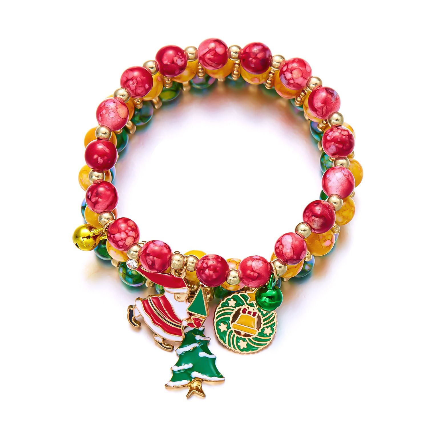 3-Pack Style 2 Christmas Charm Beaded Bracelet Set - Festive Alloy and Acrylic