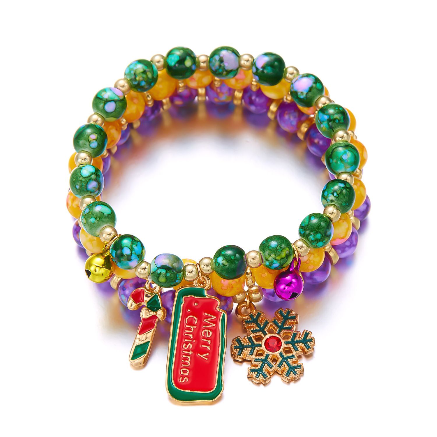 3-Pack Style 3 Christmas Charm Beaded Bracelet Set - Festive Alloy and Acrylic