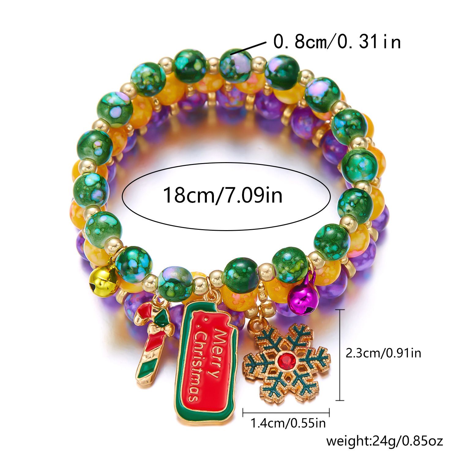 3-Pack Style 3 Christmas Charm Beaded Bracelet Set - Festive Alloy and Acrylic view 6