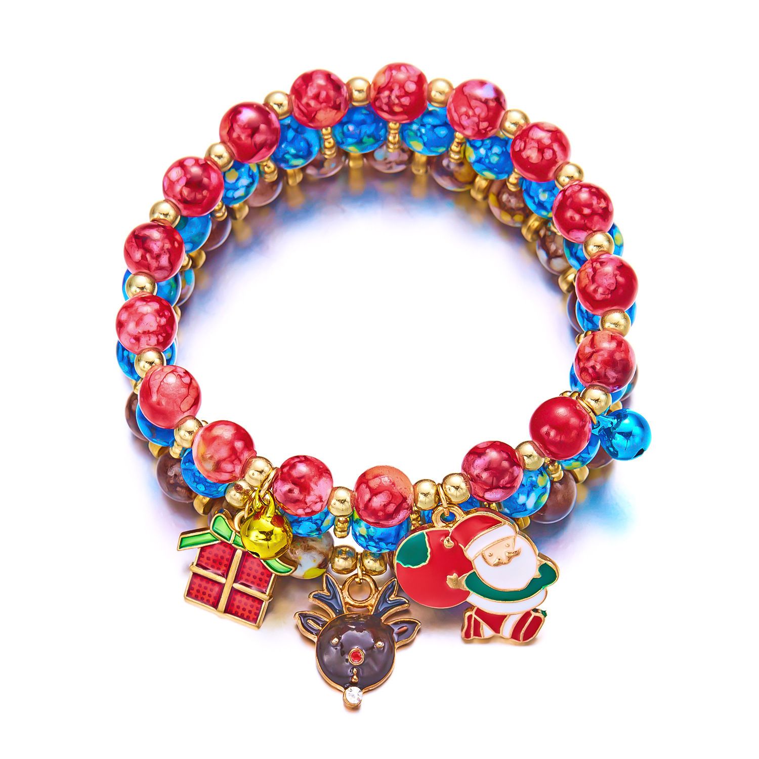 3-Pack Style 4 Christmas Charm Beaded Bracelet Set - Festive Alloy and Acrylic