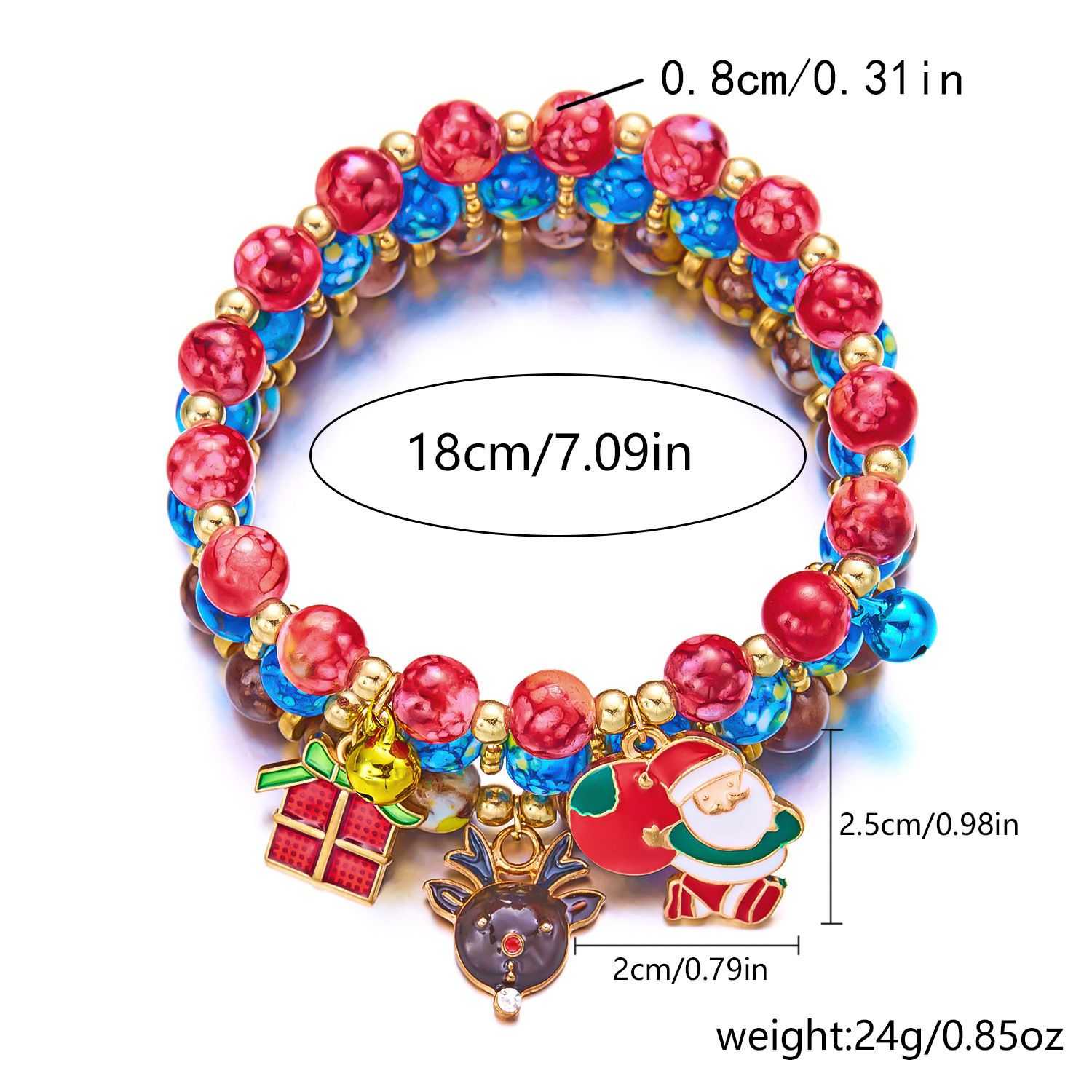 3-Pack Style 4 Christmas Charm Beaded Bracelet Set - Festive Alloy and Acrylic view 3