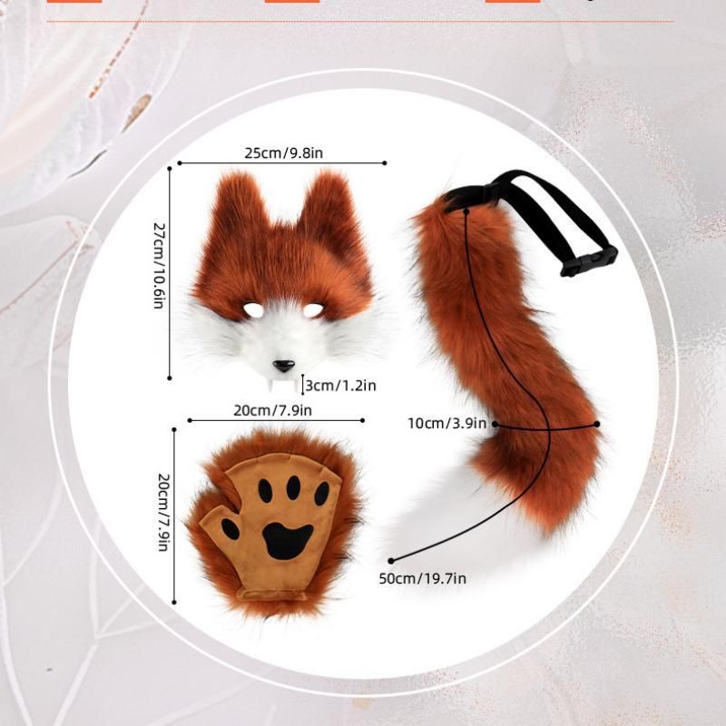 Straw-yellow Furry Animal Cosplay Half Suit Set - Fox Mask with Detachable Fangs view 6