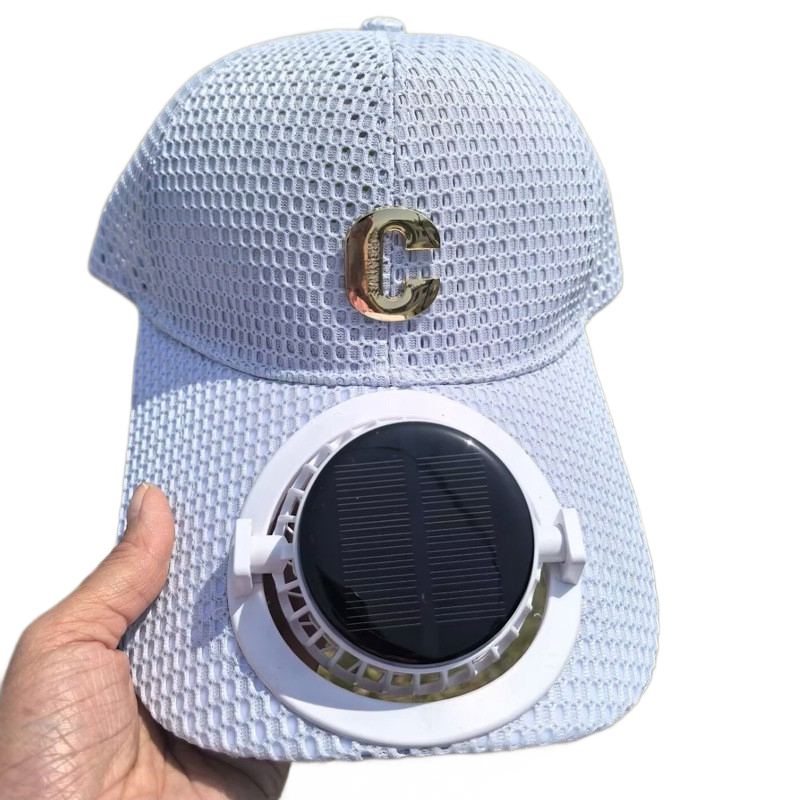 Grey Solar Powered Fan Hat - Breathable Mesh Cap with USB Rechargeable Cooling Fan