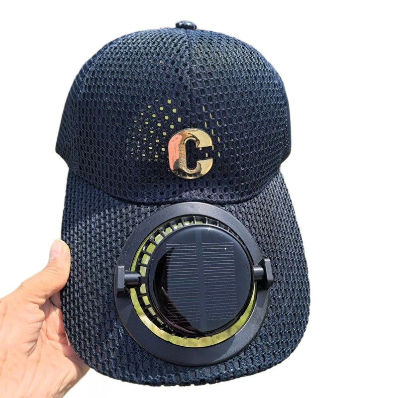 Navy blue Solar Powered Fan Hat - Breathable Mesh Cap with USB Rechargeable