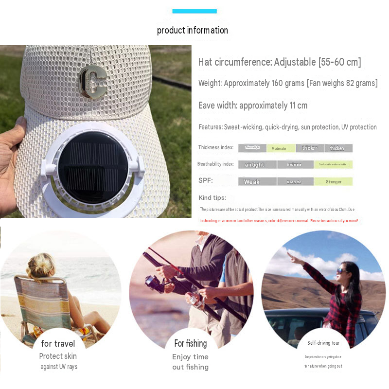 Navy blue Solar Powered Fan Hat - Breathable Mesh Cap with USB Rechargeable view 6