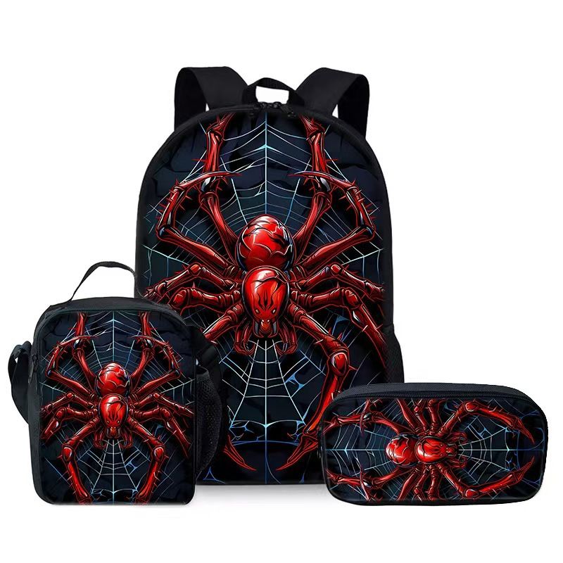 Style 1 3 Piece Spider Print School Bag Set - Large Capacity Polyester Backpack