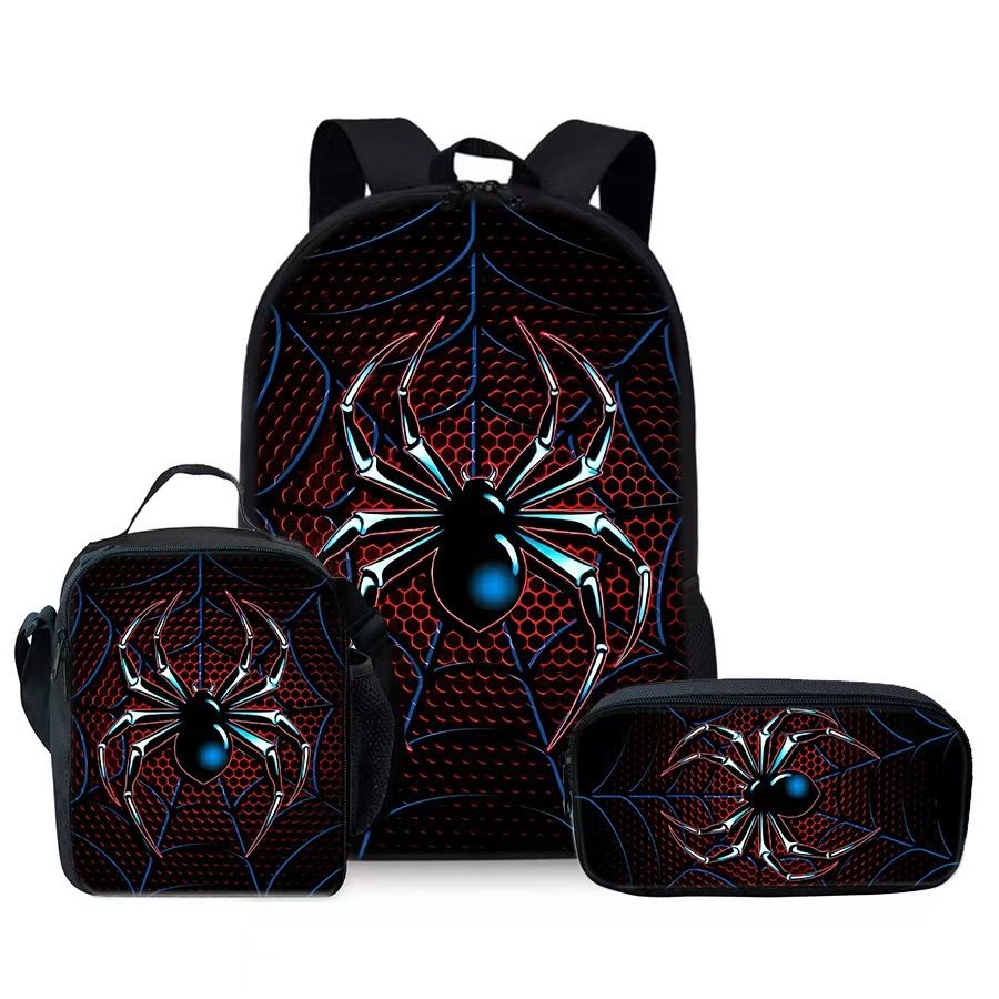 Style 2 3 Piece Spider Print School Bag Set - Large Capacity Polyester Backpack