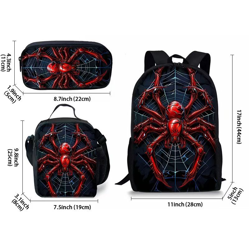 Style 2 3 Piece Spider Print School Bag Set - Large Capacity Polyester Backpack view 2