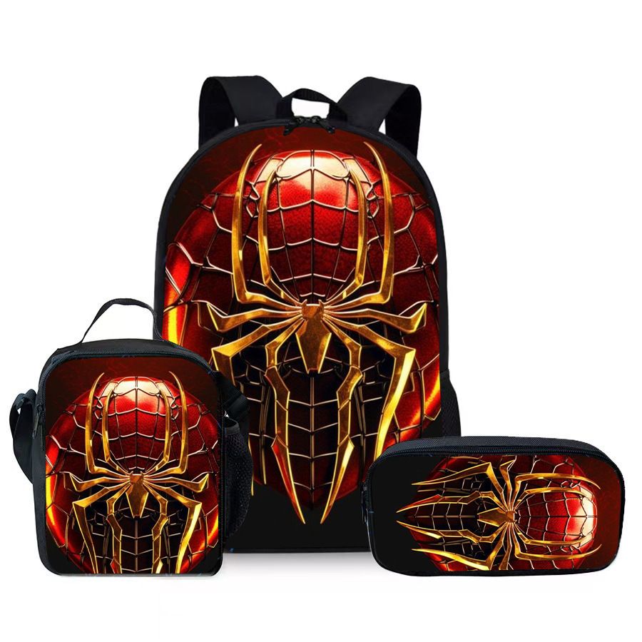 Style 7 3 Piece Spider Print School Bag Set - Large Capacity Polyester Backpack