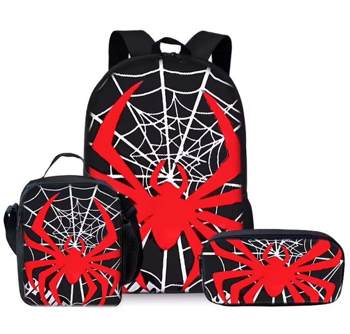 Style 12 3 Piece Spider Print School Bag Set - Large Capacity Polyester Backpack