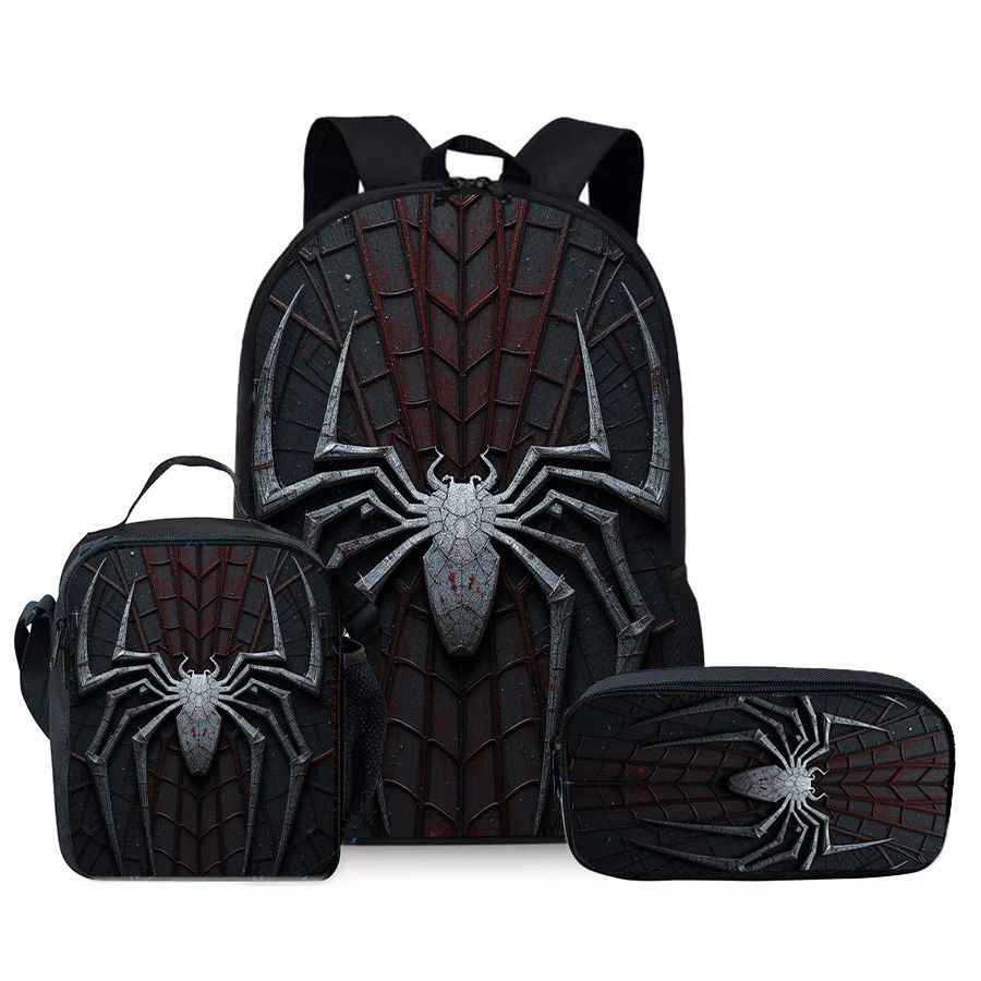 Style 19 3 Piece Spider Print School Bag Set - Large Capacity Polyester Backpack