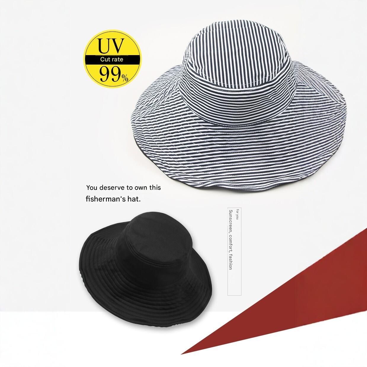 Black and stripe Reversible UV Protection Bucket Hat - UPF 50+ Wide Brim Sun Hat view 3
