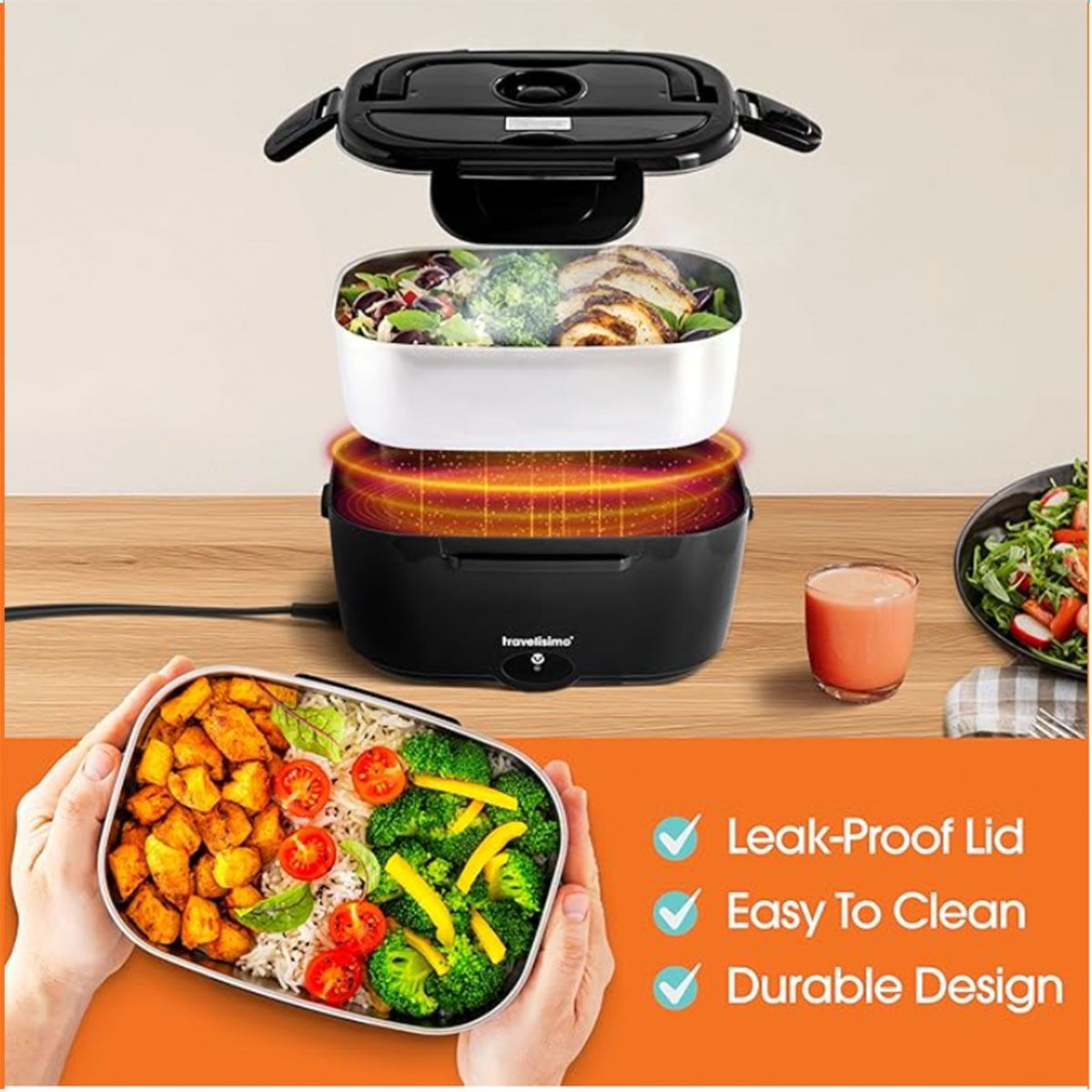 Grey Electric Lunch Box 1.5L - Portable Food Heater with 12V Car and 240V Home view 4