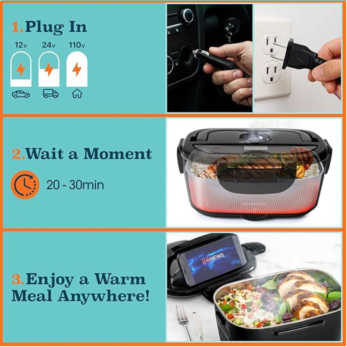 Grey Electric Lunch Box 1.5L - Portable Food Heater with 12V Car and 240V Home view 5