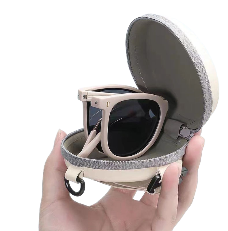 Beige Foldable Sunglasses for Women - Protection Fashion Square Round Frame